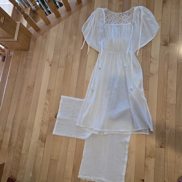 Boho Bride Vintage Boho Wedding Dress/Gauze Pantsuit Lace, Ribbons,Size 7/8,9/10 - Picture 11 of 16